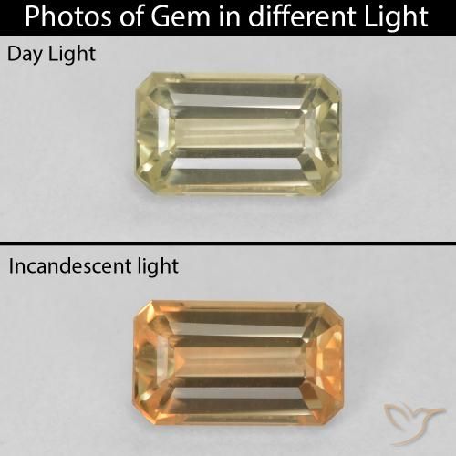 0.74ct Natürlicher Sanftes Gelb Farbwechselnder Diaspor, Smaragdschliff, VVS