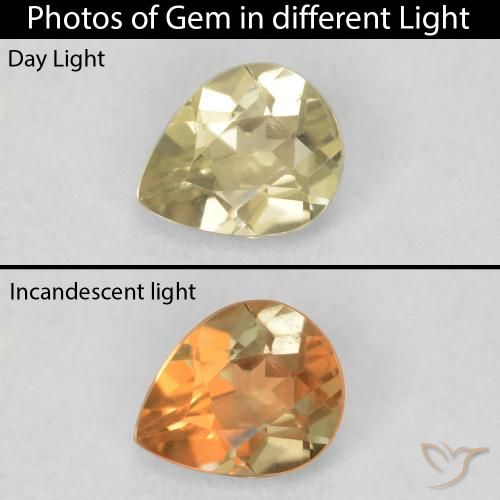 0.60ct Natürlicher hellgelb Farbwechselnder Diaspor, Birnenform, VS
