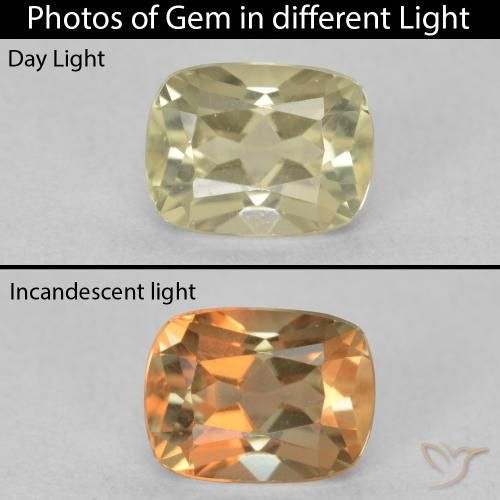 1.19ct Natürlicher hellgelb Farbwechselnder Diaspor, Kissen, VVS