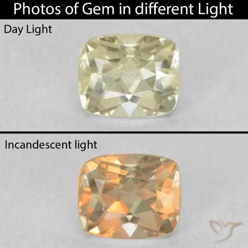 0.82ct Natürlicher hellgelb Farbwechselnder Diaspor, Kissen, VVS