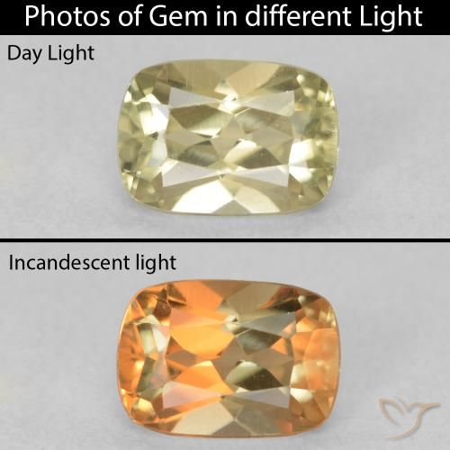 0.89ct Natürlicher hellgelb Farbwechselnder Diaspor, Kissen, VVS