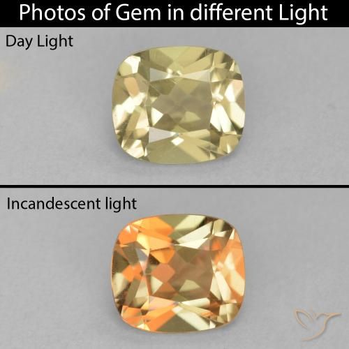 1.23ct Natürlicher hellgelb Farbwechselnder Diaspor, Kissen, VVS