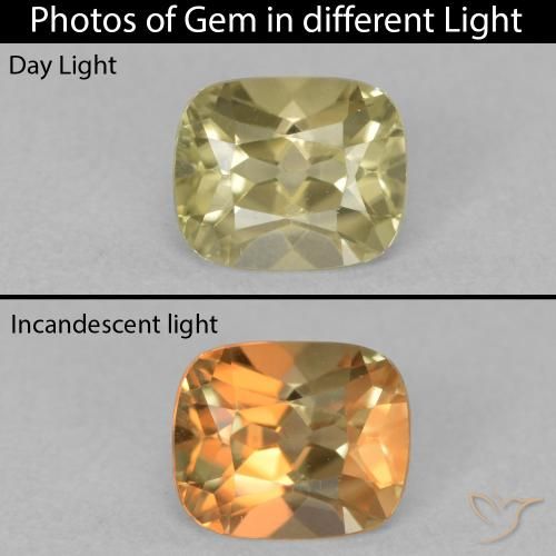 0.87ct Natürlicher hellgelb Farbwechselnder Diaspor, Kissen, VVS