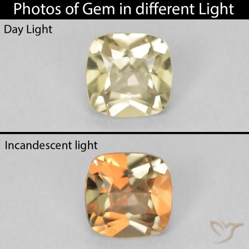 0.67ct Natürlicher hellgelb Farbwechselnder Diaspor, Kissen, VVS