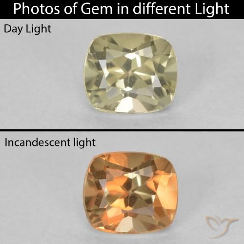 0.60ct Natürlicher hellgelb Farbwechselnder Diaspor, Kissen, VVS-VS