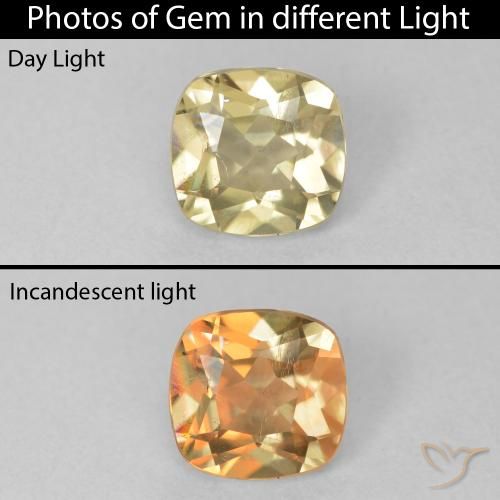 0.71ct Natürlicher hellgelb Farbwechselnder Diaspor, Kissen, VS