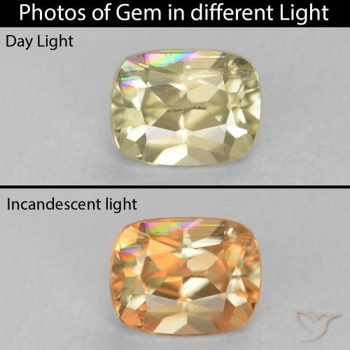 0.66ct Natürlicher hellgelb Farbwechselnder Diaspor, Kissen, VS