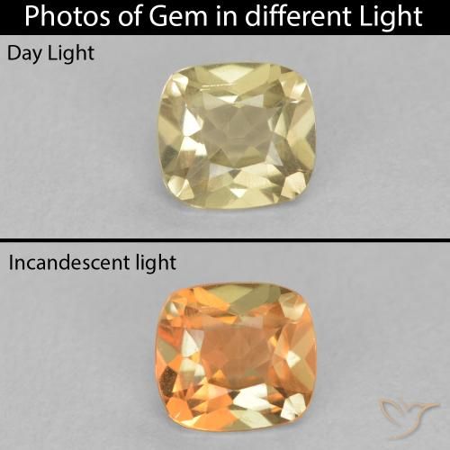 0.60ct Natürlicher Blasses Gelb Farbwechselnder Diaspor, Kissen, VS