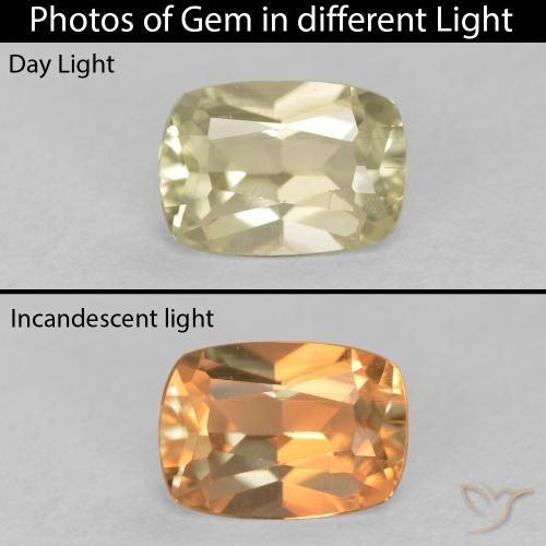 0.85ct Natürlicher hellgelb Farbwechselnder Diaspor, Kissen, VS