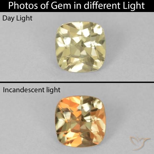 0.87ct Natürlicher hellgelb Farbwechselnder Diaspor, Kissen, VS