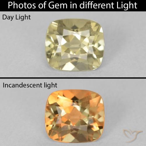 0.86ct Natürlicher Blasses Gelb Farbwechselnder Diaspor, Kissen, VS