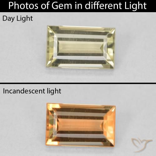 0.86ct Natürlicher hellgelb Farbwechselnder Diaspor, Baguette, VVS-VS
