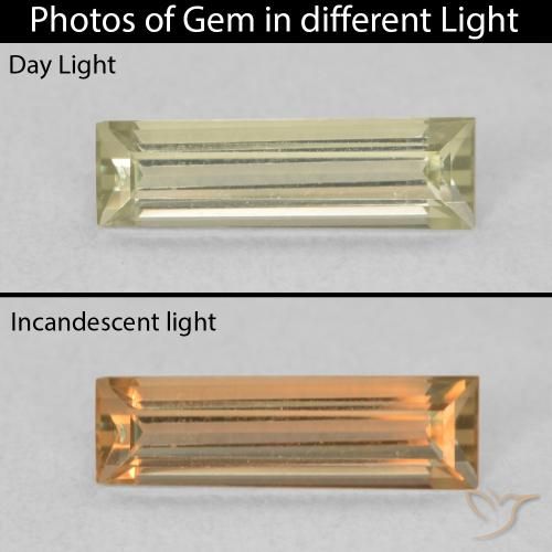 0.58ct Natürlicher hellgelb Farbwechselnder Diaspor, Baguette, VVS-VS