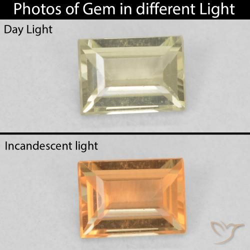 0.46ct Natürlicher Sanftes Gelb Farbwechselnder Diaspor, Baguette, VVS-VS