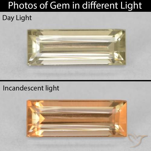 1.01ct Natürlicher hellgelb Farbwechselnder Diaspor, Baguette, VVS-VS