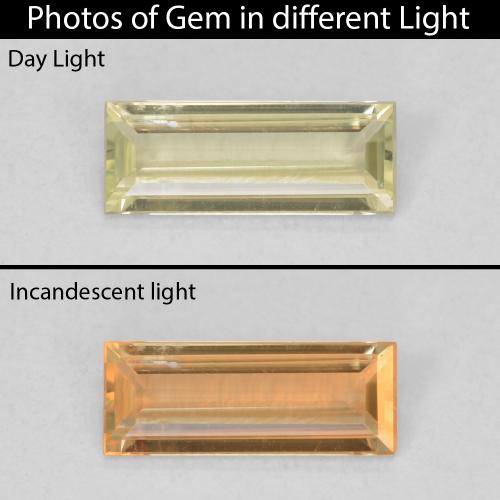 0.69ct Natürlicher hellgelb Farbwechselnder Diaspor, Baguette, VVS-VS
