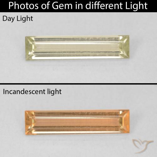 0.79ct Natürlicher hellgelb Farbwechselnder Diaspor, Baguette, VVS-VS