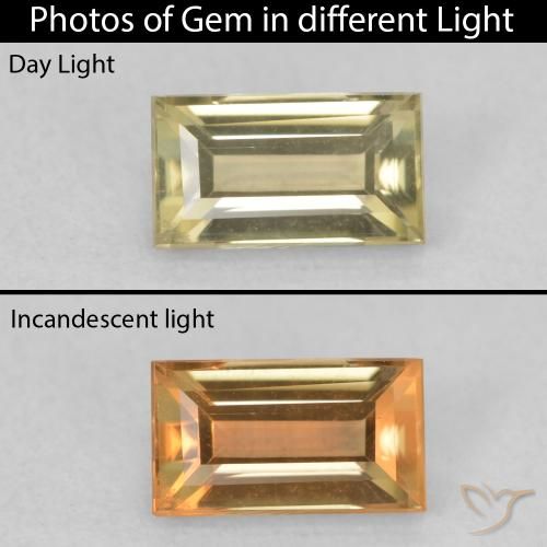 0.77ct Natürlicher hellgelb Farbwechselnder Diaspor, Baguette, VVS-VS