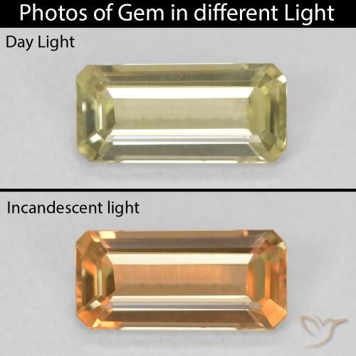 0.90ct Natürlicher hellgelb Farbwechselnder Diaspor, Smaragdschliff, VS