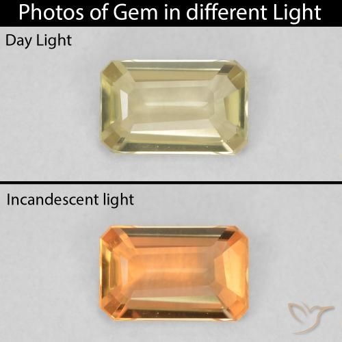 0.28ct Natürlicher hellgelb Farbwechselnder Diaspor, Smaragdschliff, VVS-VS