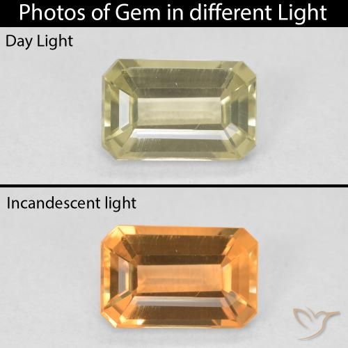 1.10ct Natürlicher hellgelb Farbwechselnder Diaspor, Smaragdschliff, VVS-VS