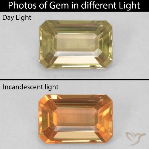 1.14ct Natürlicher gold-gelb Farbwechselnder Diaspor, Smaragdschliff, VVS-VS