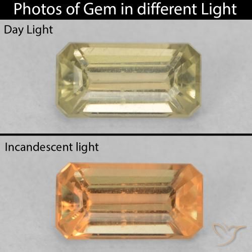 0.45ct Natürlicher hellgelb Farbwechselnder Diaspor, Smaragdschliff, VVS-VS