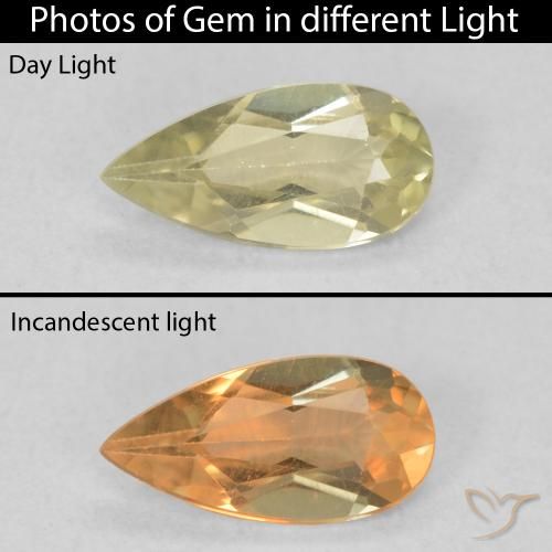 0.55ct Natürlicher hellgelb Farbwechselnder Diaspor, Birnenform, VS