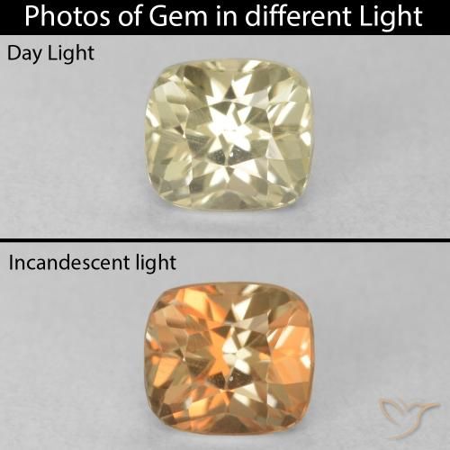0.67ct Natürlicher hellgelb Farbwechselnder Diaspor, Kissen, VVS-VS