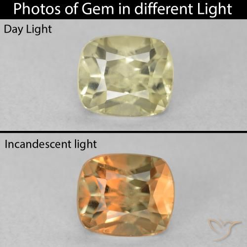 0.68ct Natürlicher hellgelb Farbwechselnder Diaspor, Kissen, VVS-VS