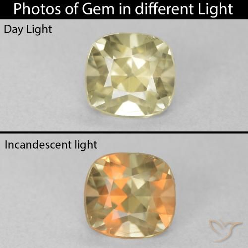 0.76ct Natürlicher hellgelb Farbwechselnder Diaspor, Kissen, VVS-VS