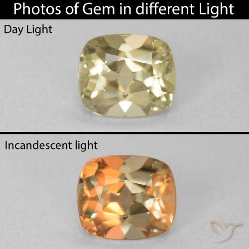 0.85ct Natürlicher Helles Goldgelb Farbwechselnder Diaspor, Kissen, VVS-VS