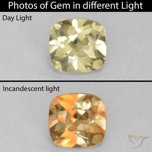 0.98ct Natürlicher Sanftes Gelb Farbwechselnder Diaspor, Kissen, VVS-VS