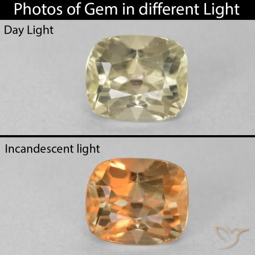 1.00ct Natürlicher Warmes Gelb Farbwechselnder Diaspor, Kissen, VVS-VS