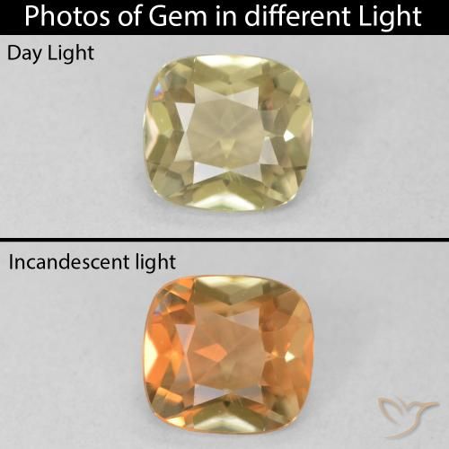 0.83ct Natürlicher Warmes Gelb Farbwechselnder Diaspor, Kissen, VVS-VS