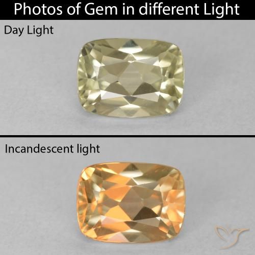0.96ct Natürlicher hellgelb Farbwechselnder Diaspor, Kissen, VVS-VS
