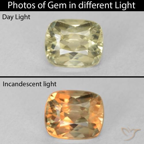 0.96ct Natürlicher hellgelb Farbwechselnder Diaspor, Kissen, VVS-VS