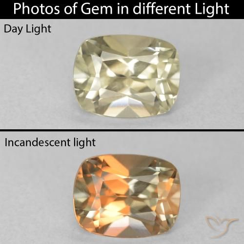 0.86ct Natürlicher Gelbes Beige Farbwechselnder Diaspor, Kissen, VVS-VS