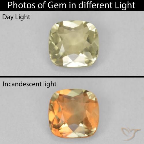 1.06ct Natürlicher hellgelb Farbwechselnder Diaspor, Kissen, VVS-VS