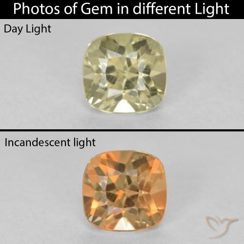 0.93ct Natürlicher hellgelb Farbwechselnder Diaspor, Kissen, VVS-VS