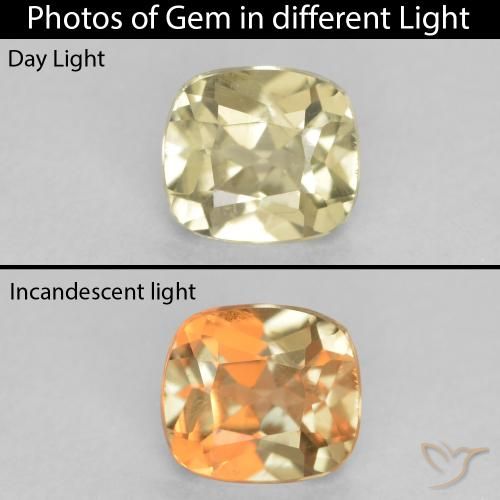 0.69ct Natürlicher hellgelb Farbwechselnder Diaspor, Kissen, VVS-VS