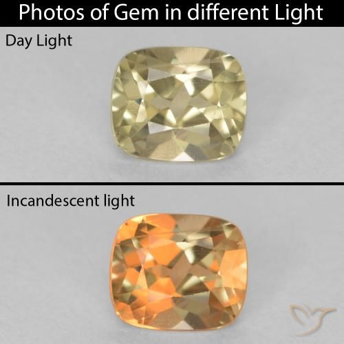 0.63ct Natürlicher hellgelb Farbwechselnder Diaspor, Kissen, VVS-VS
