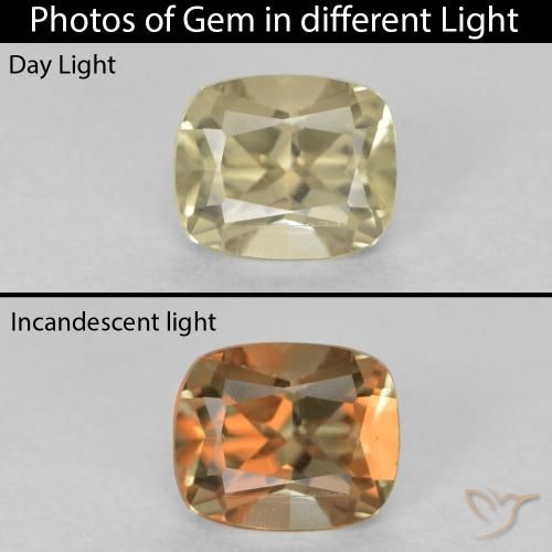 0.71ct Natürlicher Sehr helles Gelb Farbwechselnder Diaspor, Kissen, VVS-VS