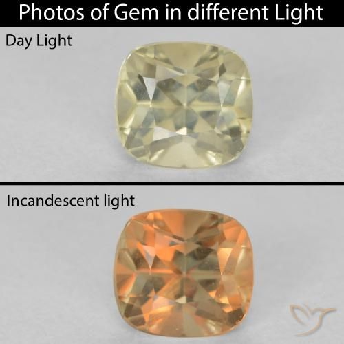 0.64ct Natürlicher Sehr helles Gelb Farbwechselnder Diaspor, Kissen, VVS-VS