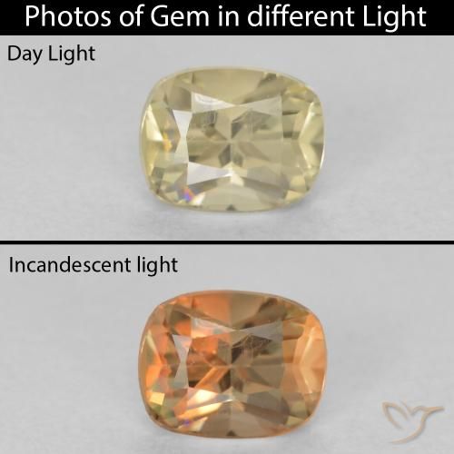 0.53ct Natürlicher hellgelb Farbwechselnder Diaspor, Kissen, VVS-VS