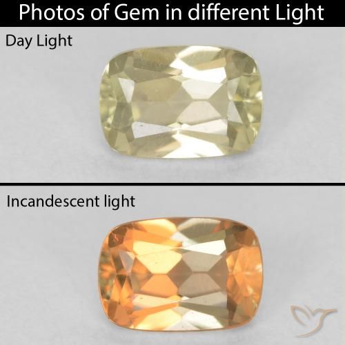 0.74ct Natürlicher hellgelb Farbwechselnder Diaspor, Kissen, VVS-VS
