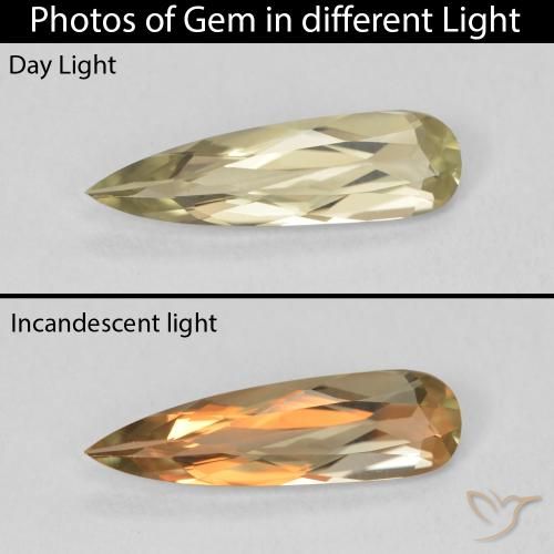 0.84ct Natürlicher hellgelb Farbwechselnder Diaspor, Birnenform, VVS-VS