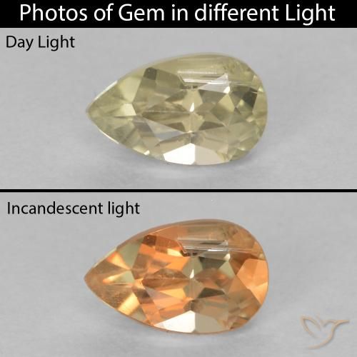 0.41ct Natürlicher Mittelgelb Farbwechselnder Diaspor, Birnenform, VS