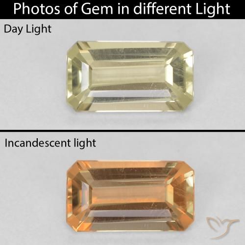 0.74ct Natürlicher gelb-grün Farbwechselnder Diaspor, Smaragdschliff, VS