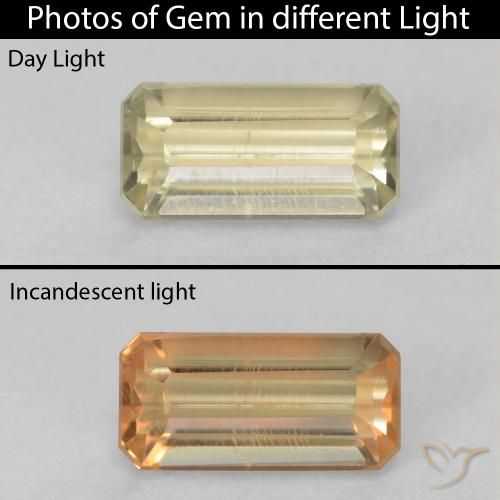 1.06ct Natürlicher hellgelb Farbwechselnder Diaspor, Smaragdschliff, VVS-VS